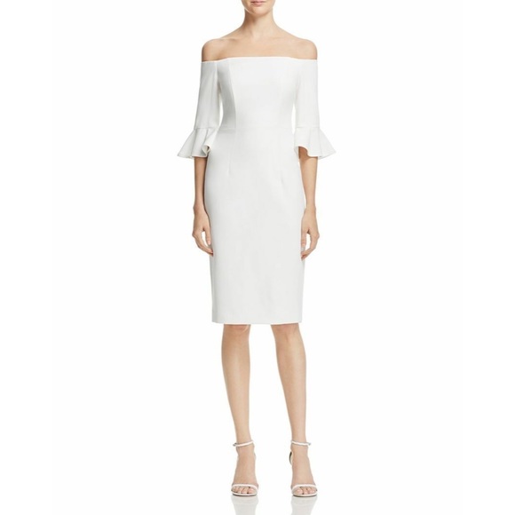 Black Halo Womens 8 Madigan Sheath Dress Off Shoulder Soft Knit Stretchy White - Picture 2 of 12